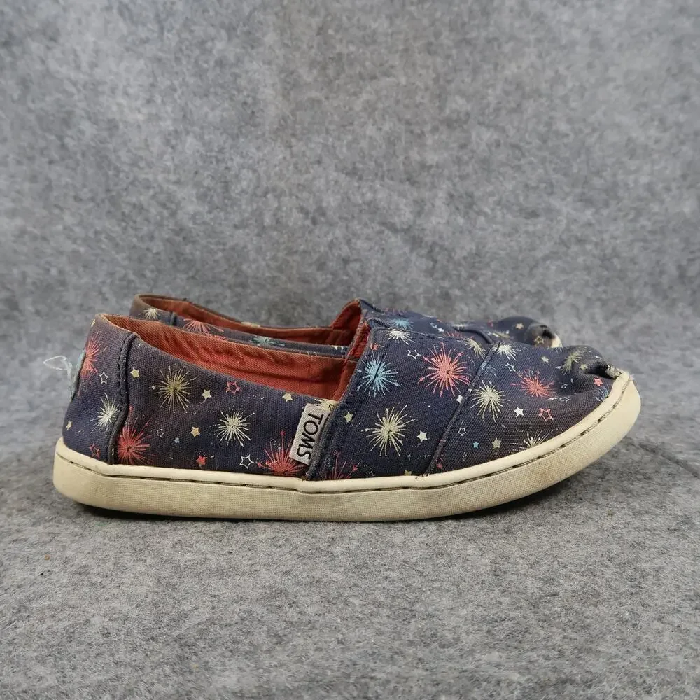 Toms Shoes Kids 3 Slip On Loafer Flats Casual Canvas Sneaker Fireworks Blue